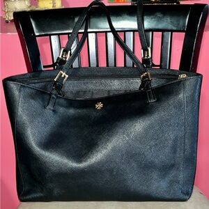 Tory Burch Emerson Black Saffiano Leather Tote – Classic Everyday Bag